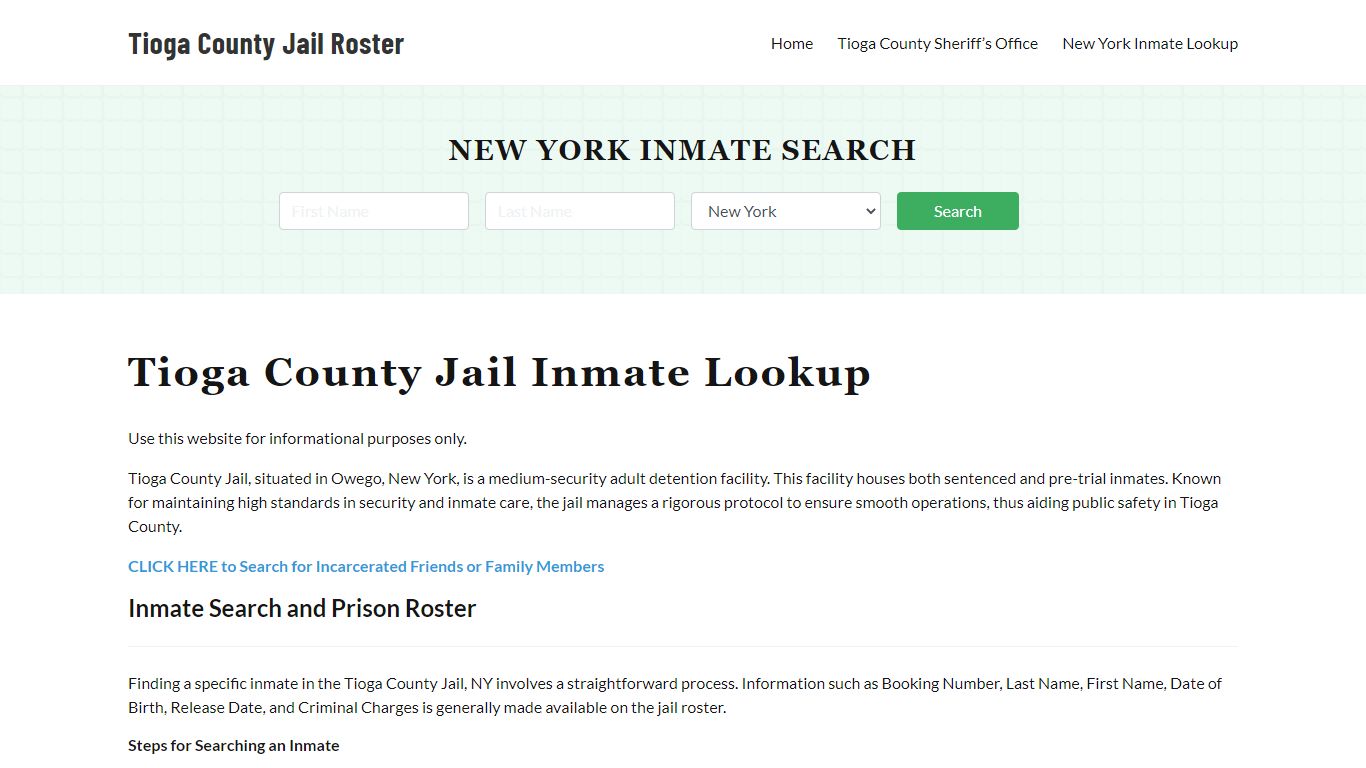 Tioga County Jail Roster Lookup, NY, Inmate Search