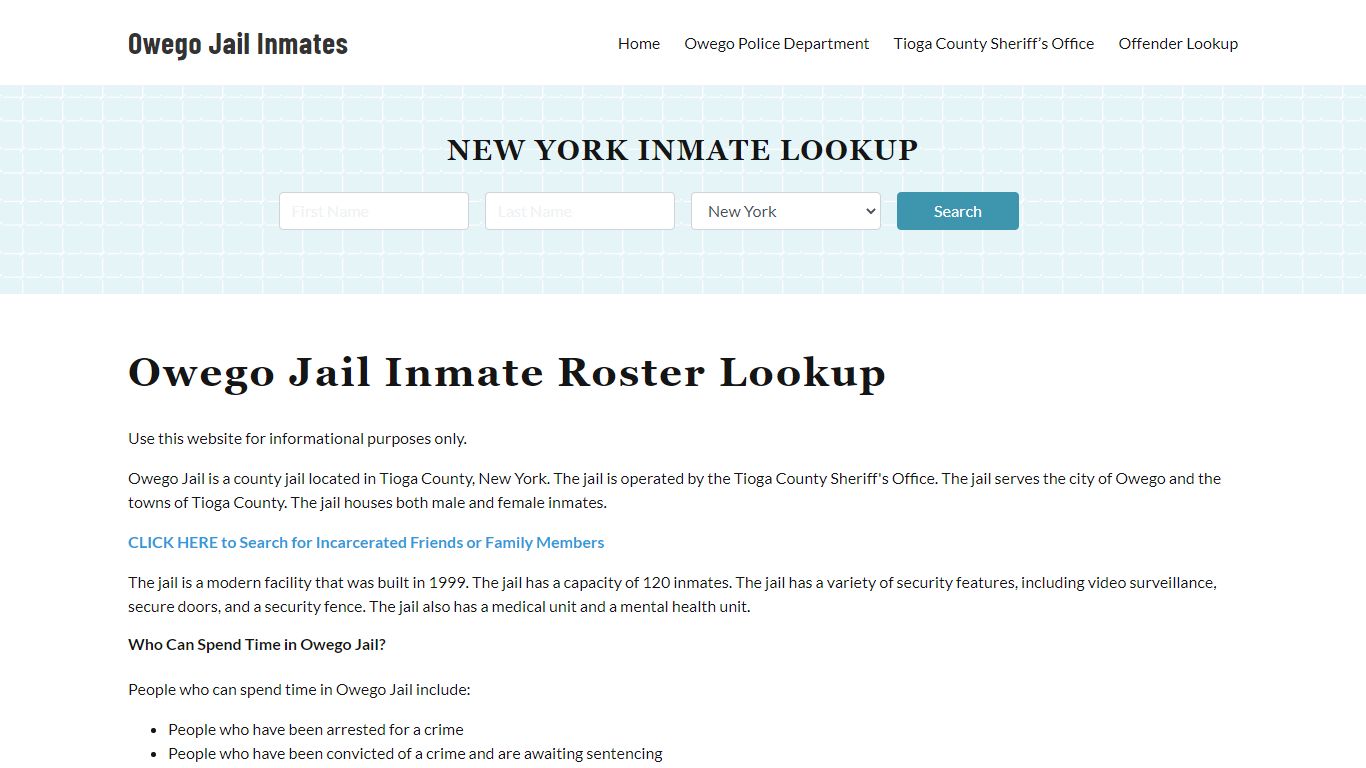 Owego Jail Inmate Roster, Tioga County, NY, Offender Search